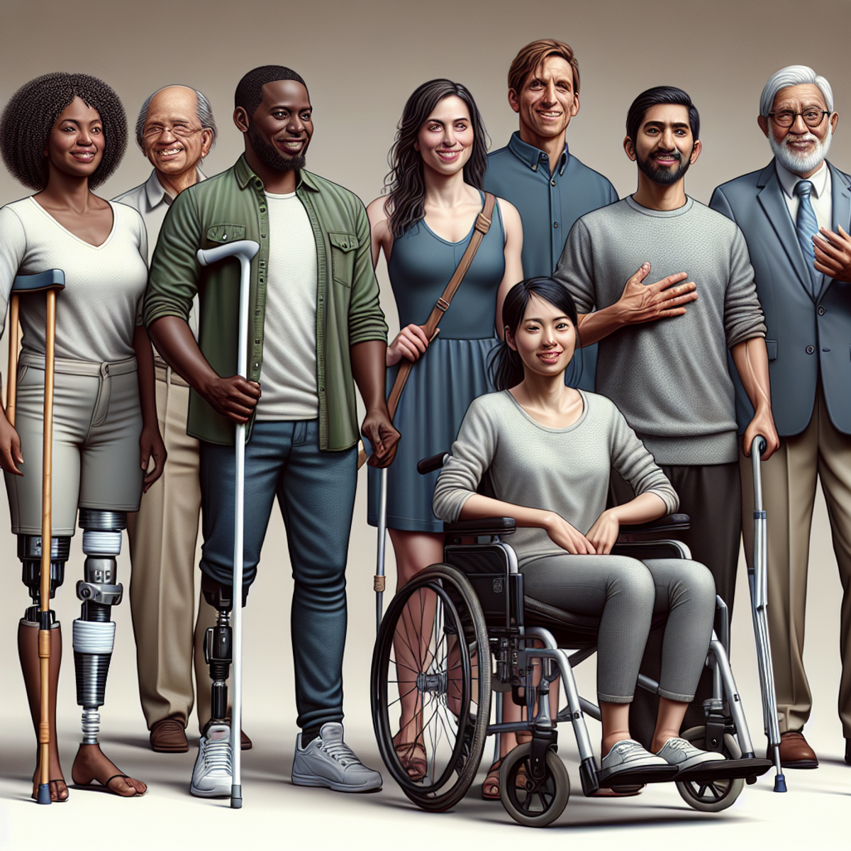 Un groupe diversifié de personnes handicapées debout ensemble avec confiance.
