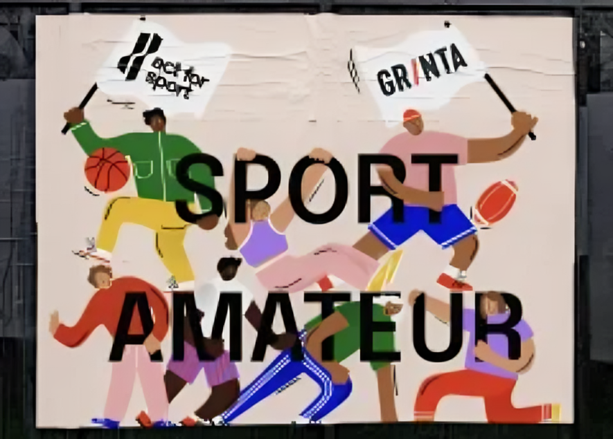 A painting of a basketball team and their coach.