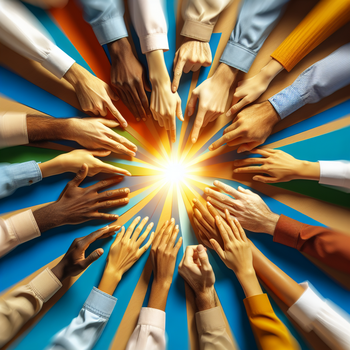 Des mains de différentes tons de peau se rejoignant dans l'unité et la collaboration.